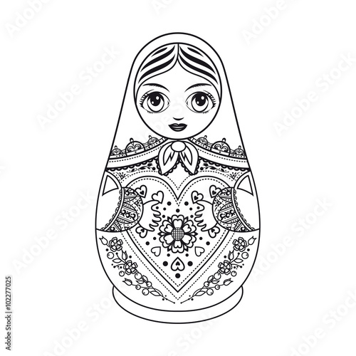 Matryoshka. Russian folk wooden doll. Babushka doll. Vector illustration on white background