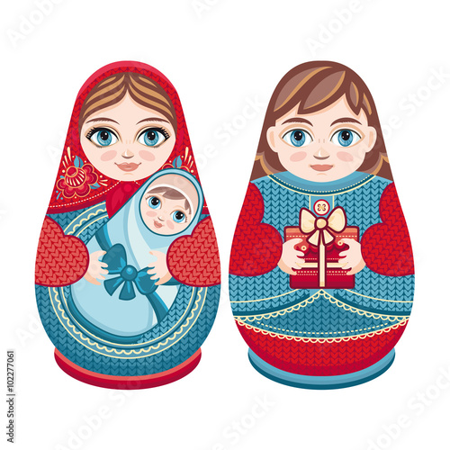 Matryoshka. Russian folk nesting doll. Babushka doll. Family set. Vector illustration on white background