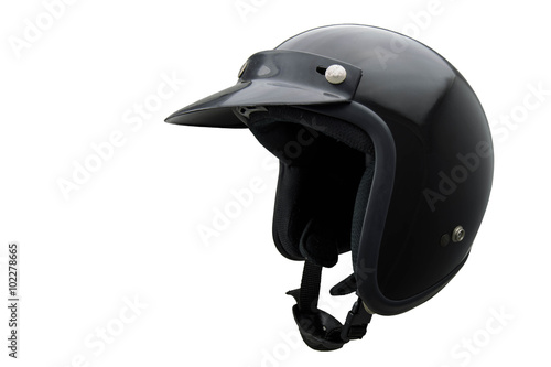 Black motorbike classic helmet isolated on white