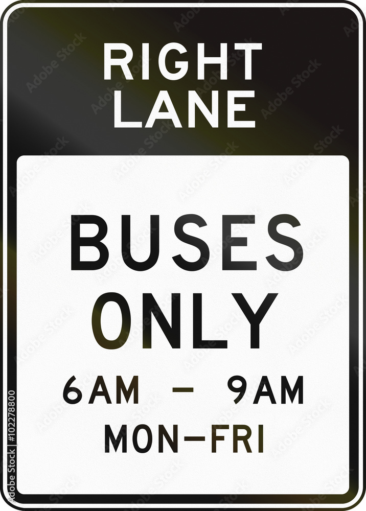 United States MUTCD regulatory road sign - Bus lane with special permissions