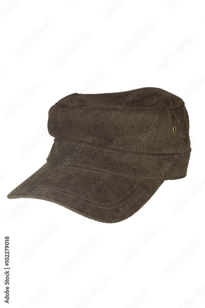 Brown corduroy cap isolated on white Brown corduroy cap isolated on white