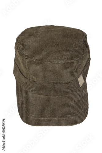 Brown corduroy cap isolated on white