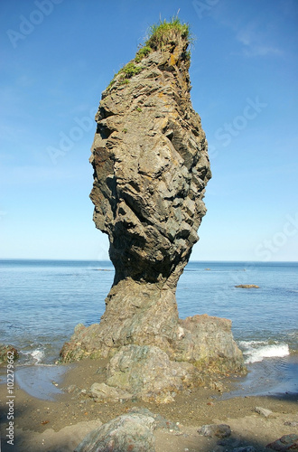 Whimsical rock - mushroom , morel at Cape Giant , Sakhalin Island , Sea of Okhotsk, Russia