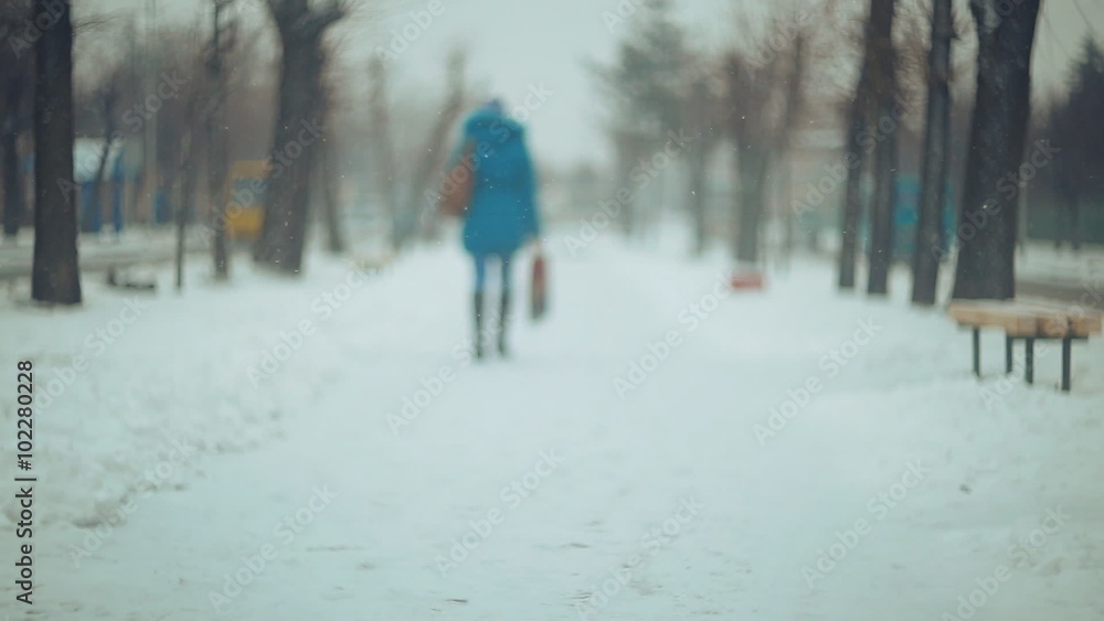 snow-covered streets. People in the snowfall . Christmas and New Year weather snow-covered streets. People in the snowfall . Christmas and New Year weather