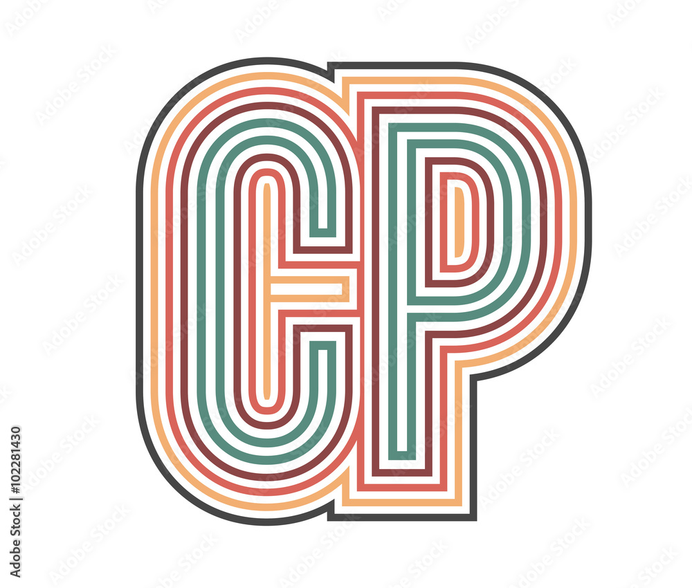 CP Initial Retro Logo company Outline. vector identity