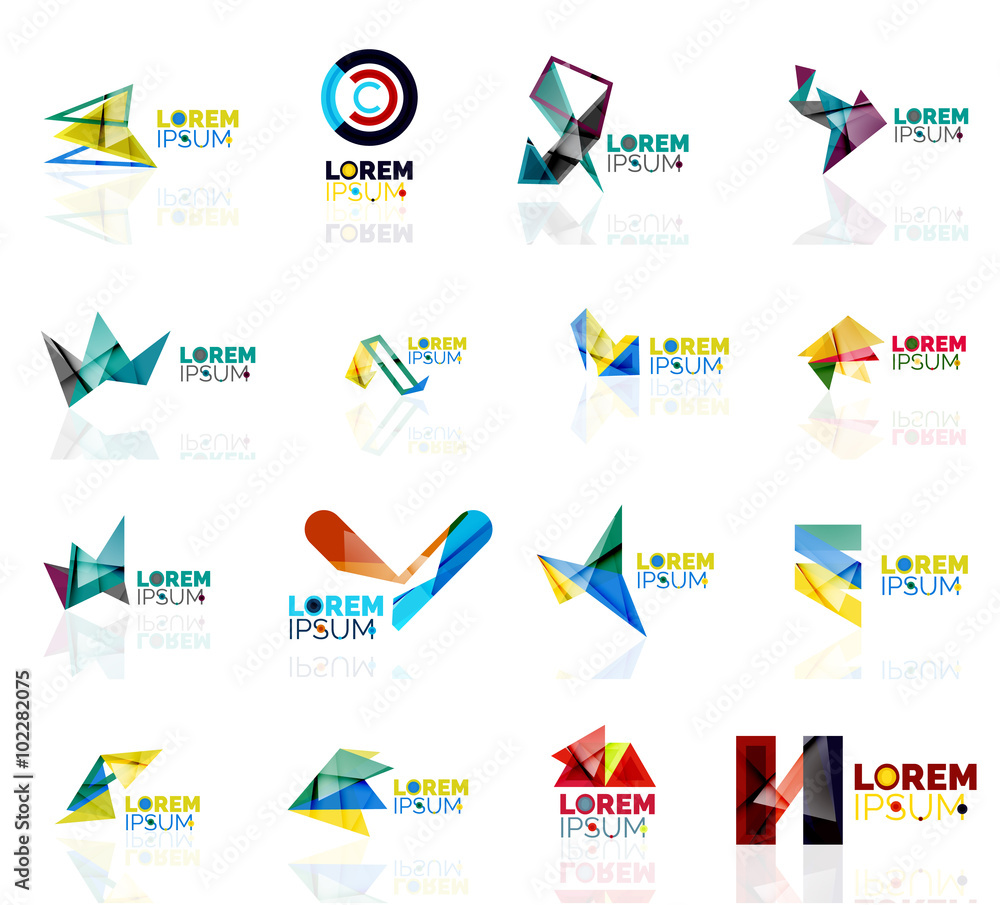 Logo set, abstract geometric business icons, paper style with glossy elements Logo set, abstract geometric business icons, paper style with glossy elements