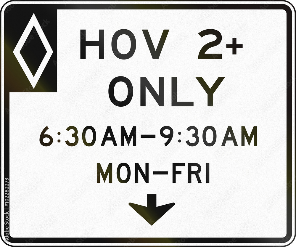 United States MUTCD regulatory road sign - High occupancy vehicle lane with special permissions United States MUTCD regulatory road sign - High occupancy vehicle lane with special permissions