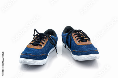 Blue sneakers on a white background.