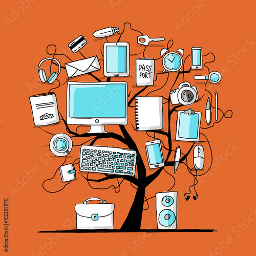 Art tree with digital office devices for your design