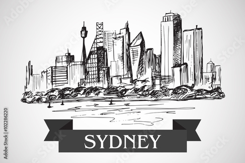 Hand drawn Sydney sityscape on white background