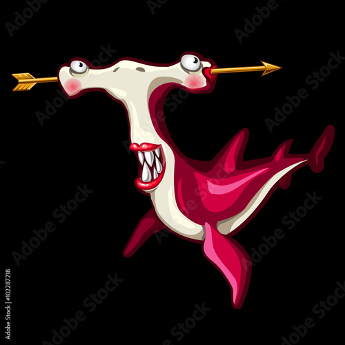 Pink fish hammerhead on a black background