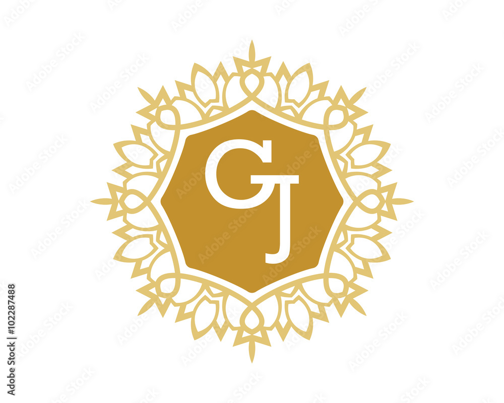 Naklejka premium GJ initial royal letter logo