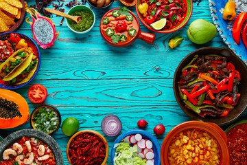 Mexican food mix colorful background Mexico