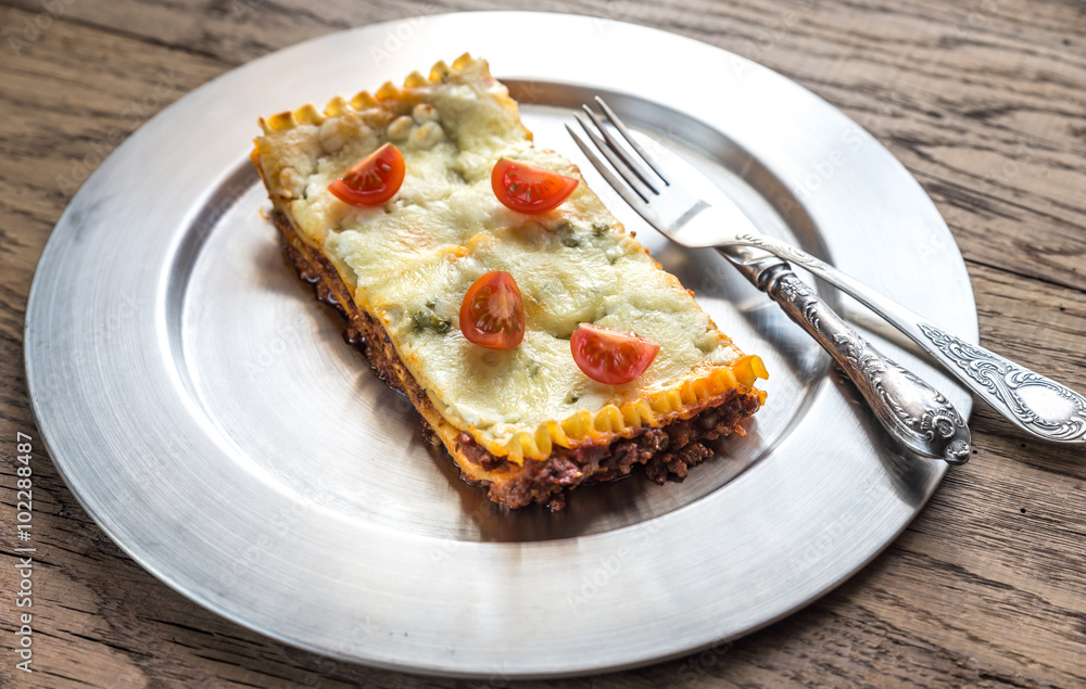 Lasagna on the metal plate