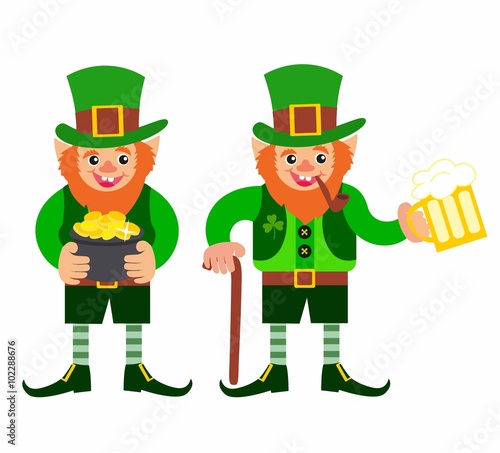 St.Patrick 's Day. gnome with a pipe and a glass of beer photo