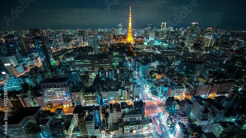 浜松町の世界貿易センタービル展望台からみた東京の夜景のタイムラプス