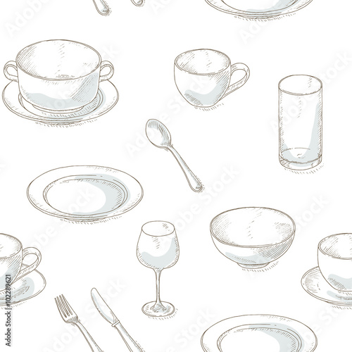 Dishes seamless pattern