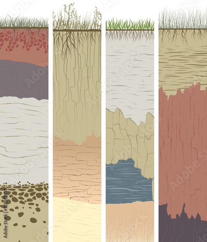 Set vertical banners with cut of soil columns (profile).