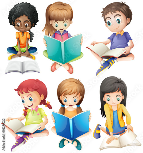 Boys and girls reading books