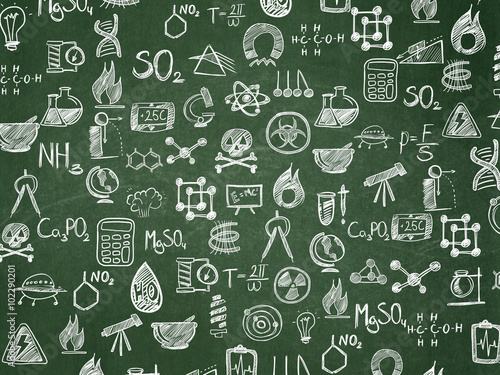 Education background: School Board with Hand Drawn Science Icons