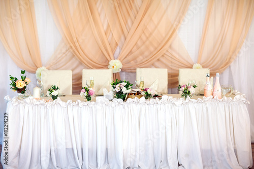 Table set for wedding or another catered event dinner.