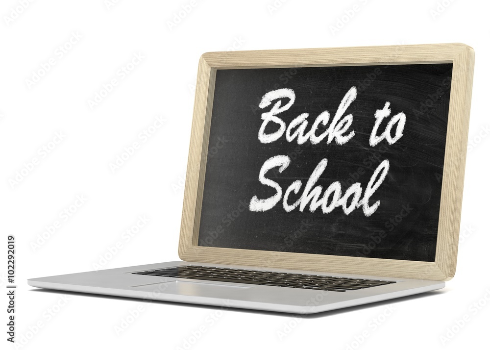 Laptop with chalkboard, back to school, online education concept Laptop with chalkboard, back to school, online education concept