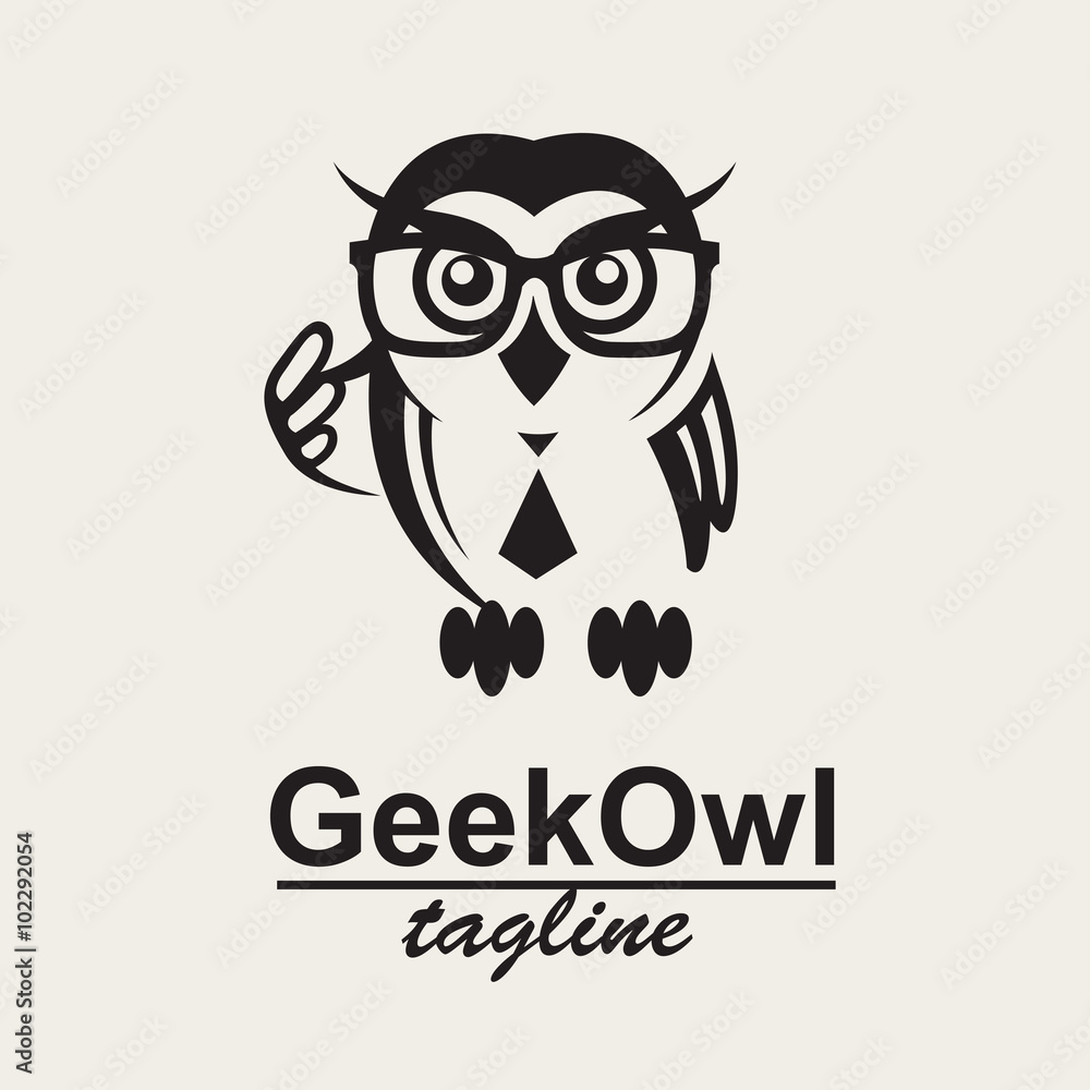 Naklejka premium monochrome icon with geek owl in glasses