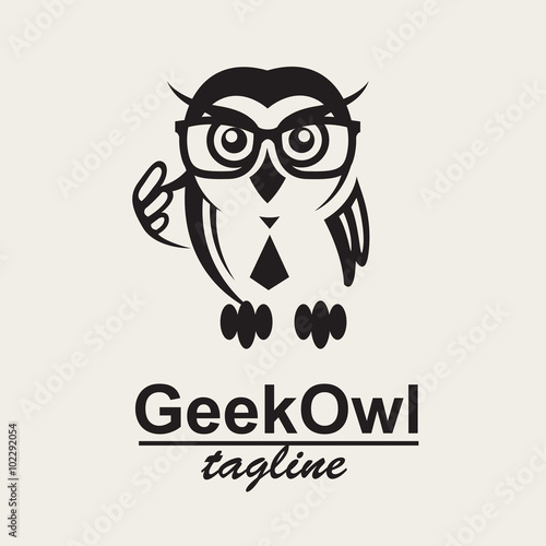monochrome icon with geek owl in glasses