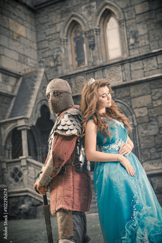 Medieval knight with his beloved lady. © diter