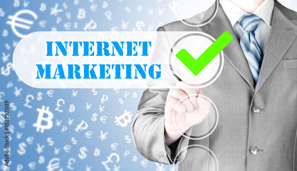 business man pressing checkbox internet marketing business man pressing checkbox internet marketing
