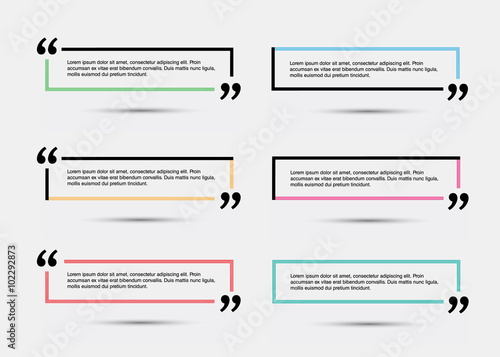 Quote blank template.  Template vector eps 10 set. Empty quote bubble.  Quote form. Quote citation blank template. Blank template with print information design quotes. Color  quote bubble.