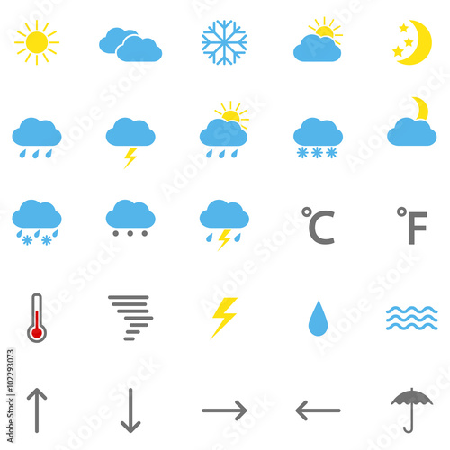Set of color weather icons, vector illustration