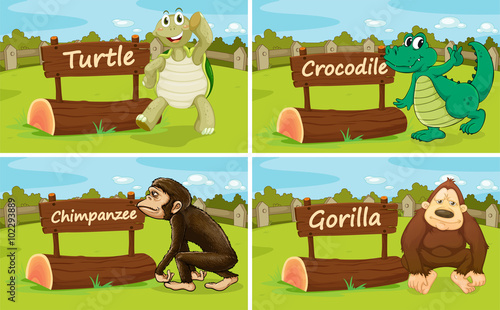 Wild animals standing by the sign