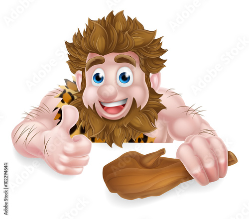 Cartoon Caveman Above Sign