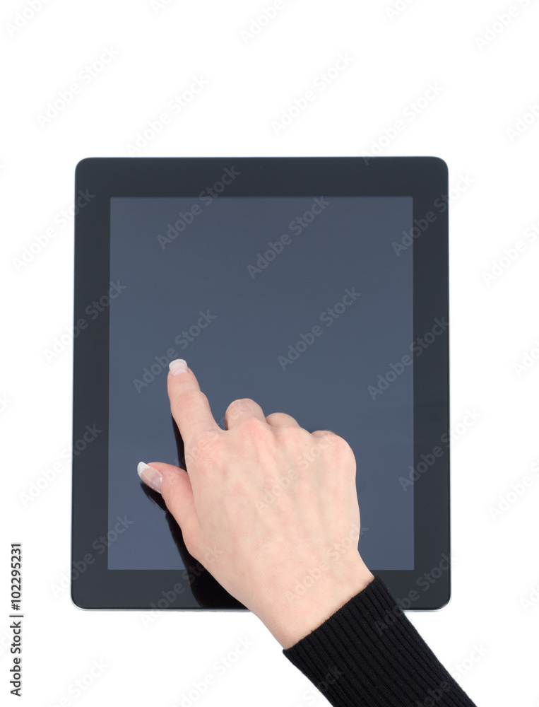 hands holding a tablet touch computer gadget with isolated scree hands holding a tablet touch computer gadget with isolated scree