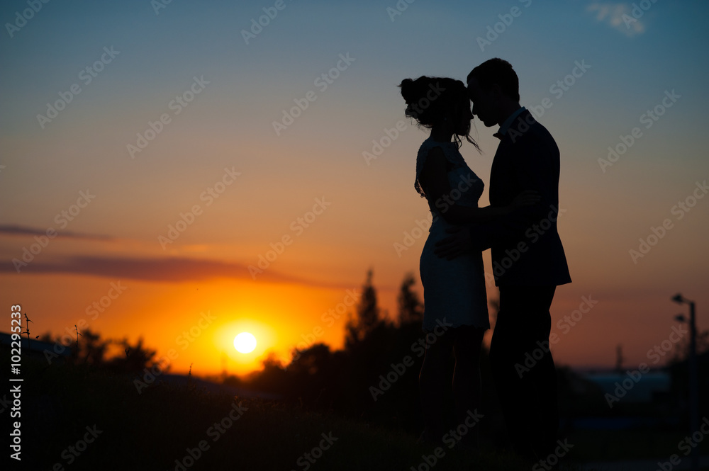 Silhouette of a loving couple