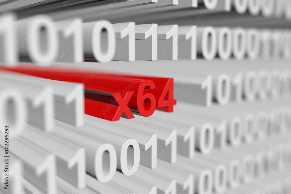x64 presented in the form of a binary code with blurred background