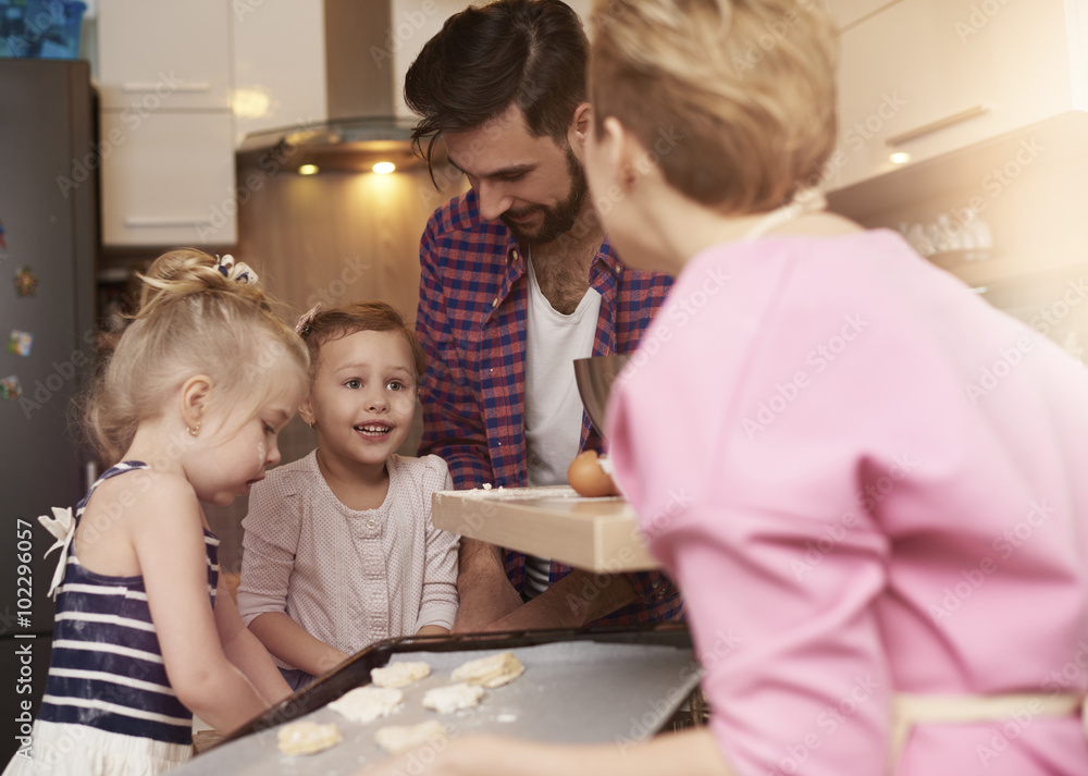Family baking of cookies Family baking of cookies