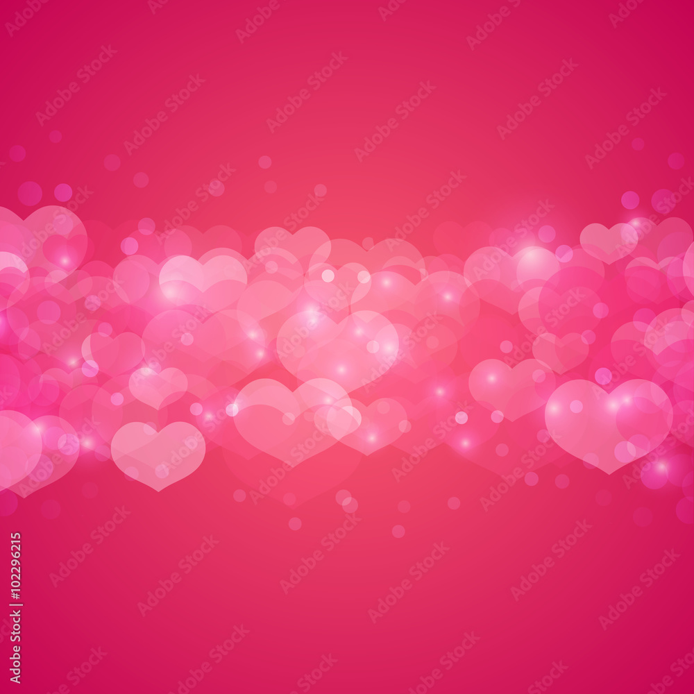 Romantic, pink background Valentine's Day with a pattern of hearts and sparkles. Template for invitations, banners, brochures. 