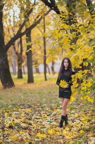 young brunette in autumn park