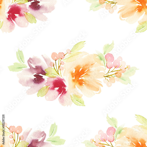 Seamless pattern with flowers watercolor. Gentle colors. Female