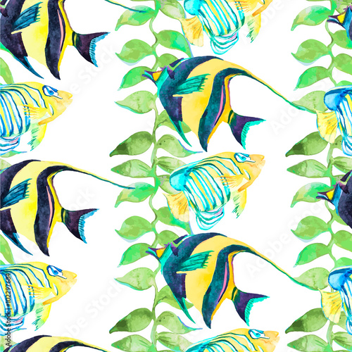 Tropical fish pattern. Seamless vector art.