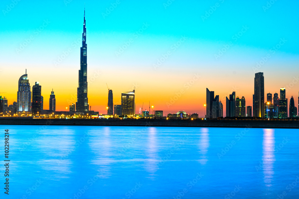 Dubai skyline at dusk