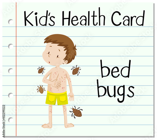 Health card with boy and bed bugs