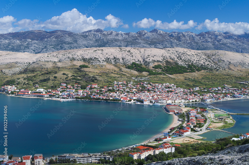 View of the Pag village in Croatia