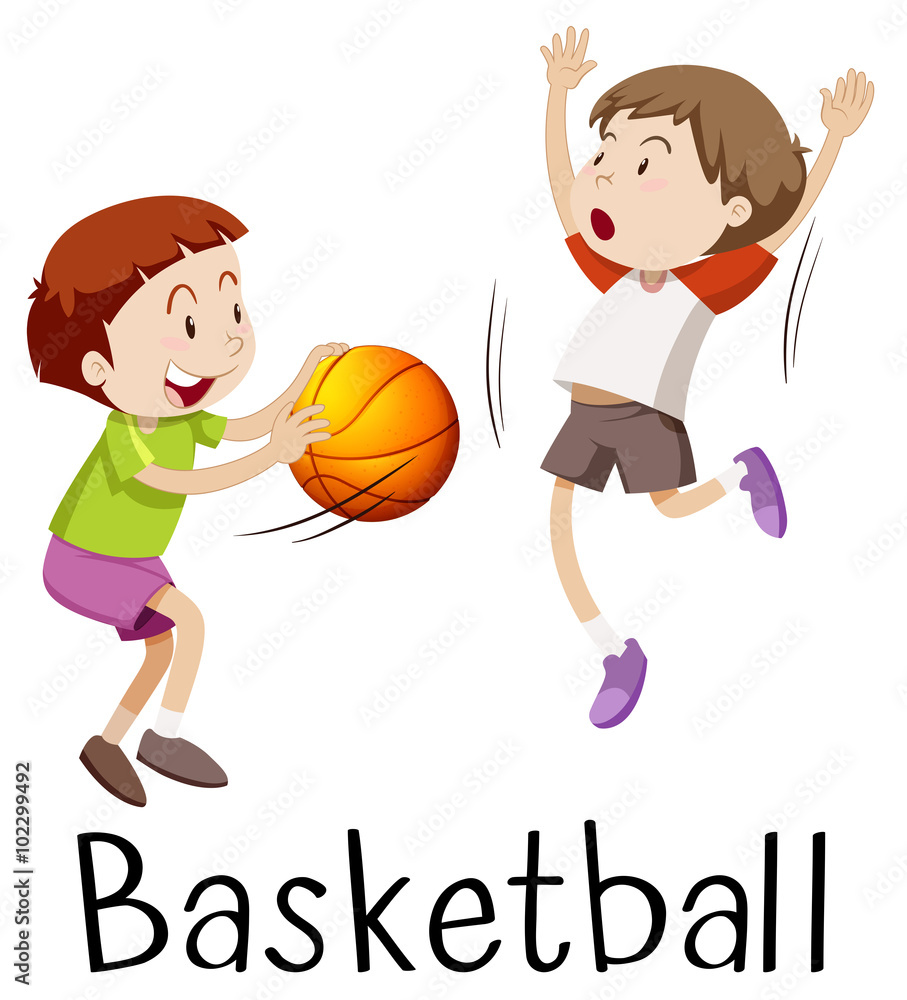 Two boys playing basketball