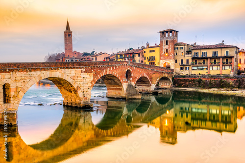 Ponte di Pietra in Verona, Italy photo