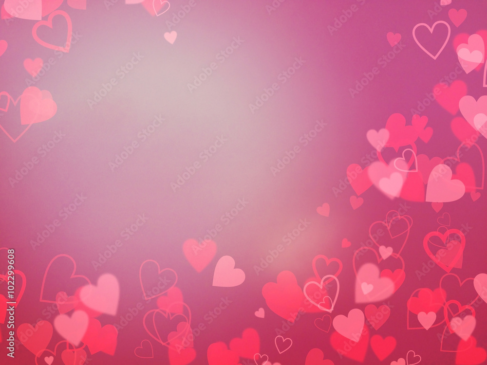 Pink Abstract Blur Background with Red Hearts, Free Space for Text, Valentine's Day, Mother Day