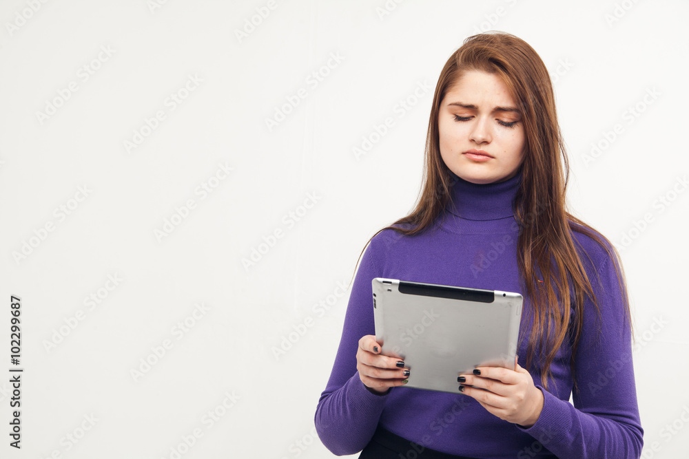 Teen with tablet pc, white background Teen with tablet pc, white background