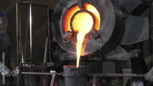 Lost wax bronze casting in a foundry